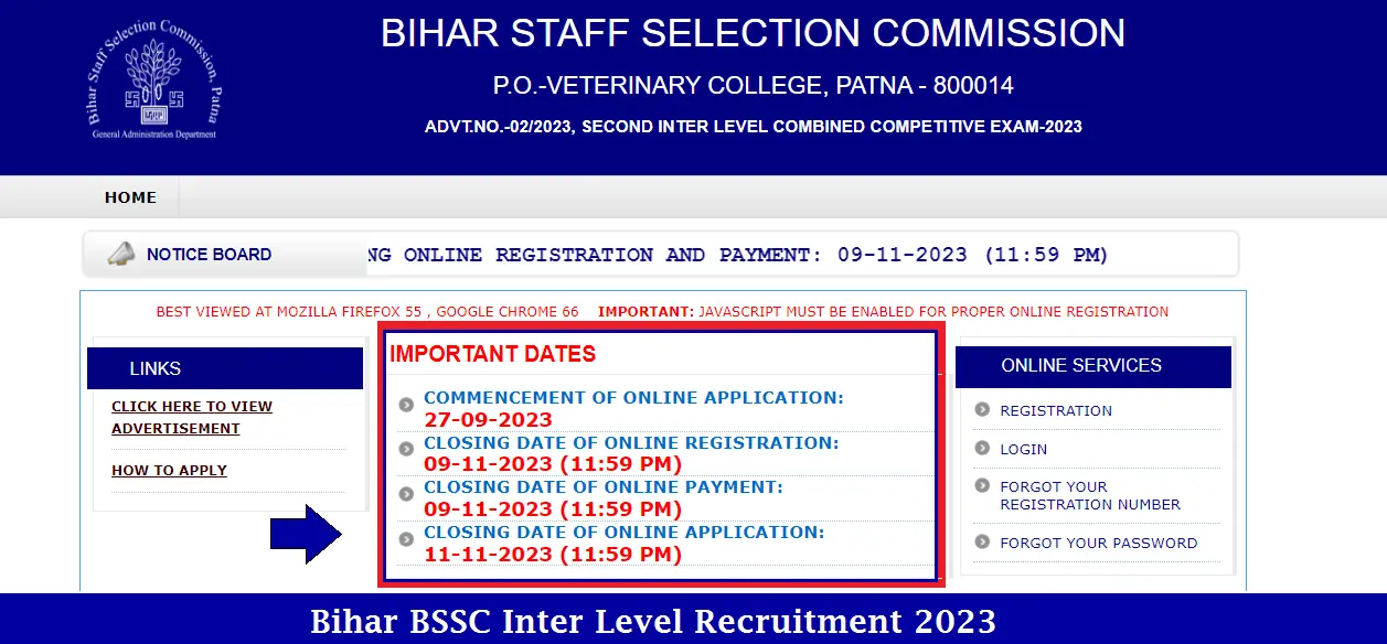 Bihar BSSC Inter Level Recruitment 2023 Apply Online