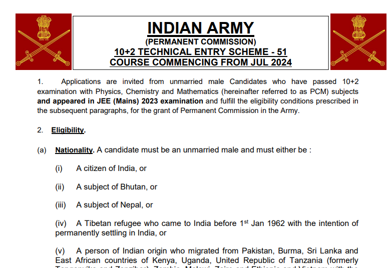 Army 10+2 TES 51 Online Form