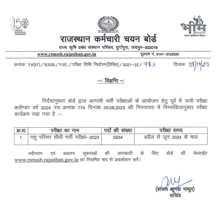 Rajasthan Pashu Paricharak Bharti 2023 Exam Date