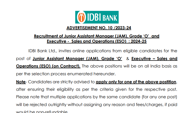 IDBI Recruitment 2023 Notification PDF