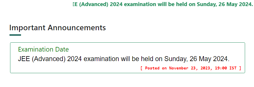 JEE Advanced 2024 Exam Date Notification 