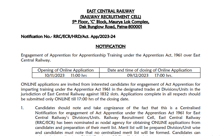 Railway ECR RRC Patna Various Trade Apprentices 